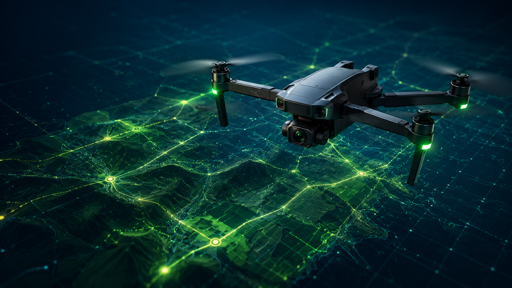 Drone sobre mapa digital de planejamento
